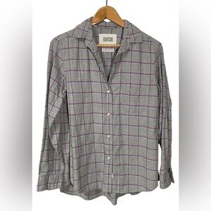 GRAYSON Shirt Size Small Button Front Gray Purple Plaid Cotton Lagenlook